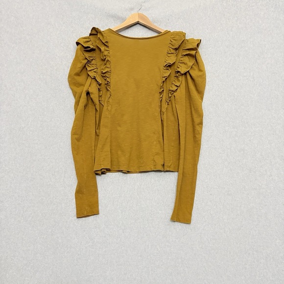 Anthropologie Top Size Large Ruffled Down V-Neck Shirt Ruffle Blouse‎ Holly Gold - Picture 3 of 8